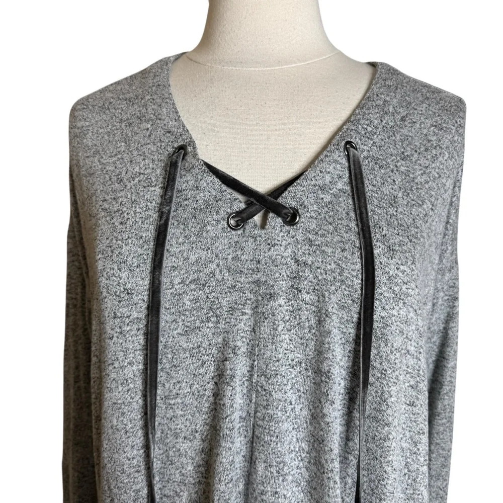 Rails Leigh Melange Gray Pullover Top Long Sleeve Lace Up Shirt Women's Large